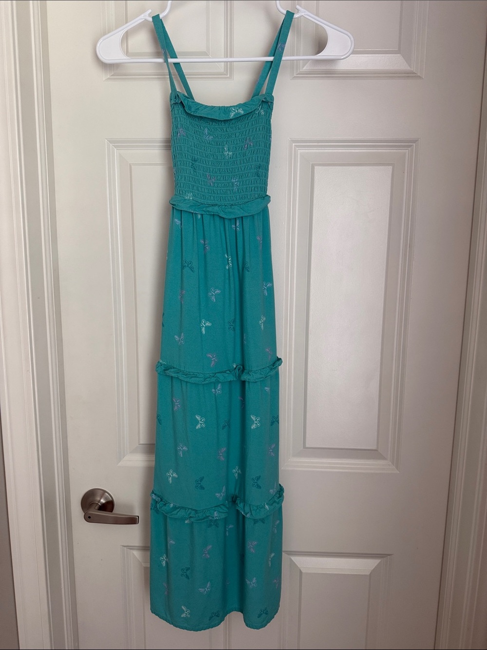 Cat and Jack - Girls Teal Tiered Smocked Maxi Dress with Butterfly Print